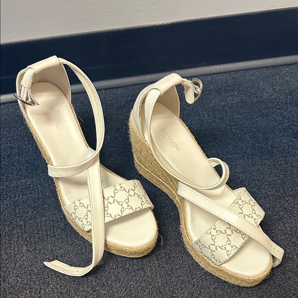 Nero Giardini White Espadrille Wedge Sandals